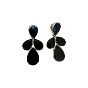 Premier Designs gold  & Black Onyx Style Geometric Drop Earrings